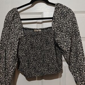 Marine Layer Black & White Smocked Square-Neck Crop Top